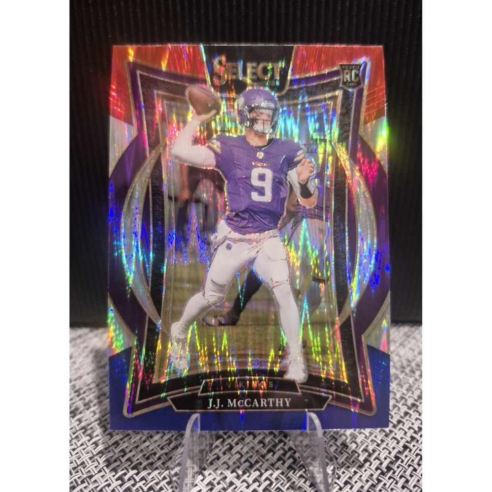 2024 Panini Select Concourse J.J. McCarthy #24 Red & Blue Shock Prizm (RC)